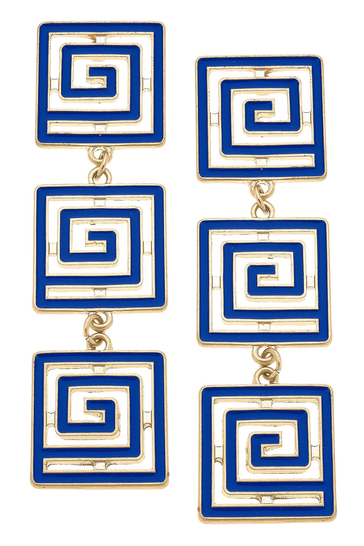 Gretchen Game Day Greek Keys Linked Enamel Earrings in Blue by CANVAS