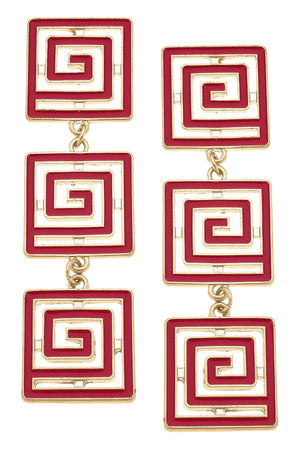 Gretchen Game Day Greek Keys Linked Enamel Earrings in Crimson by CANVAS
