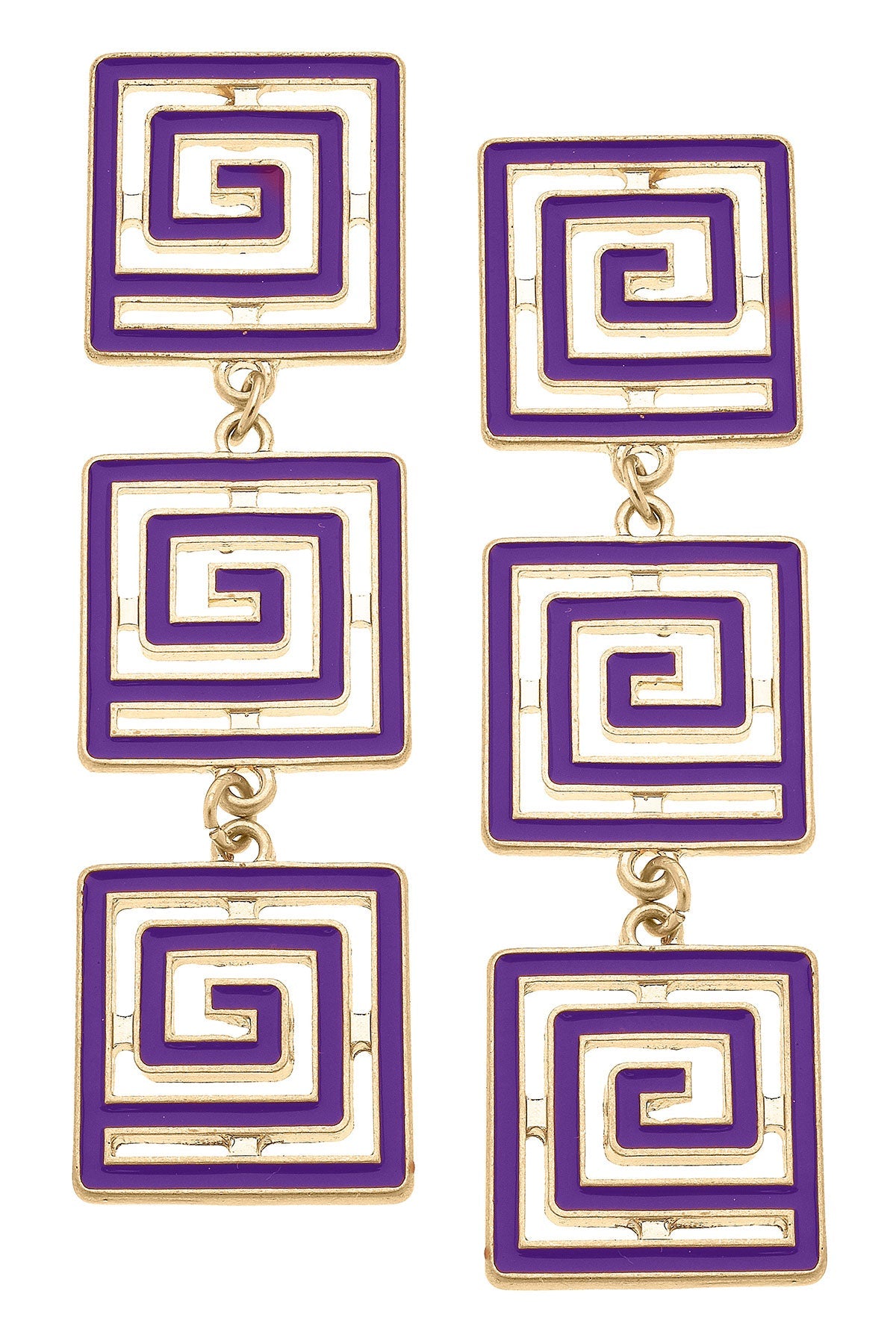 Gretchen Game Day Greek Keys Linked Enamel Earrings in Purple by CANVAS