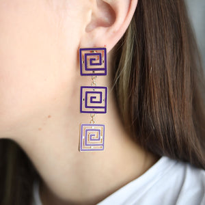 Gretchen Game Day Greek Keys Linked Enamel Earrings in Purple by CANVAS