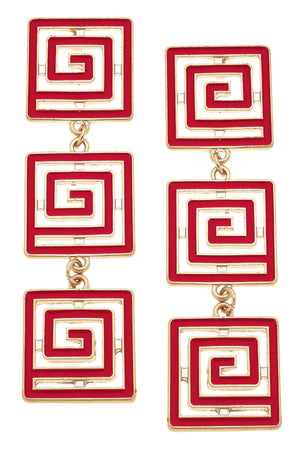 Gretchen Game Day Greek Keys Linked Enamel Earrings in Red by CANVAS