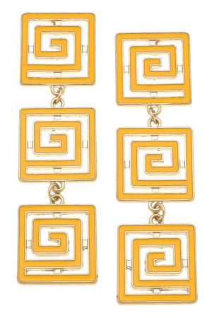 Gretchen Game Day Greek Keys Linked Enamel Earrings in Yellow by CANVAS