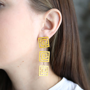 Gretchen Game Day Greek Keys Linked Enamel Earrings in Yellow by CANVAS