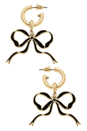 Veronica Game Day Bow Enamel Earrings in Black by CANVAS