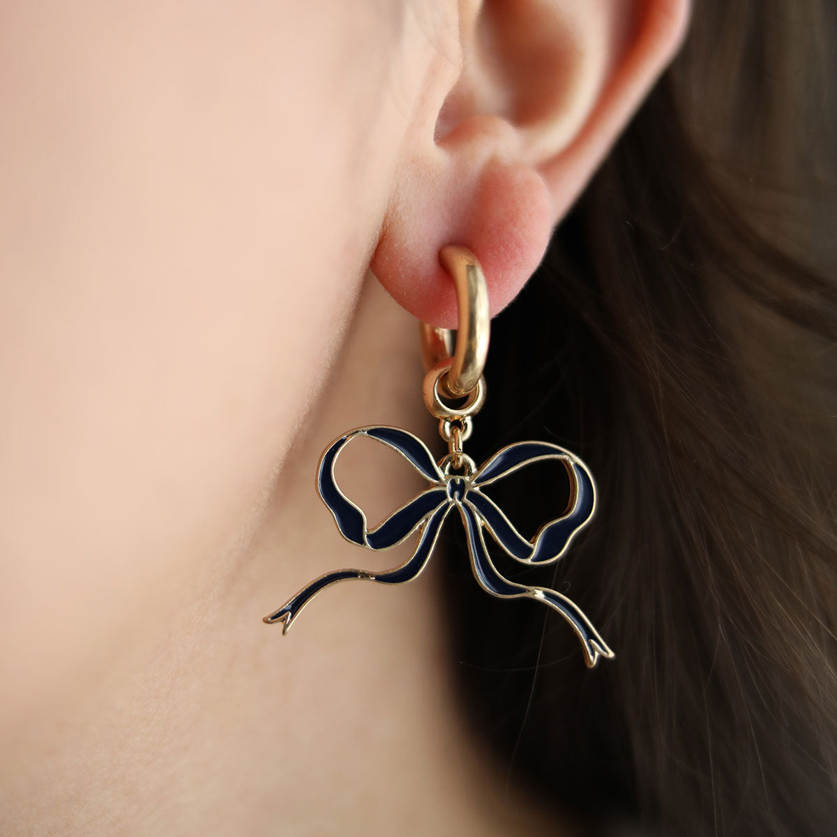 Veronica Game Day Bow Enamel Earrings in Black by CANVAS