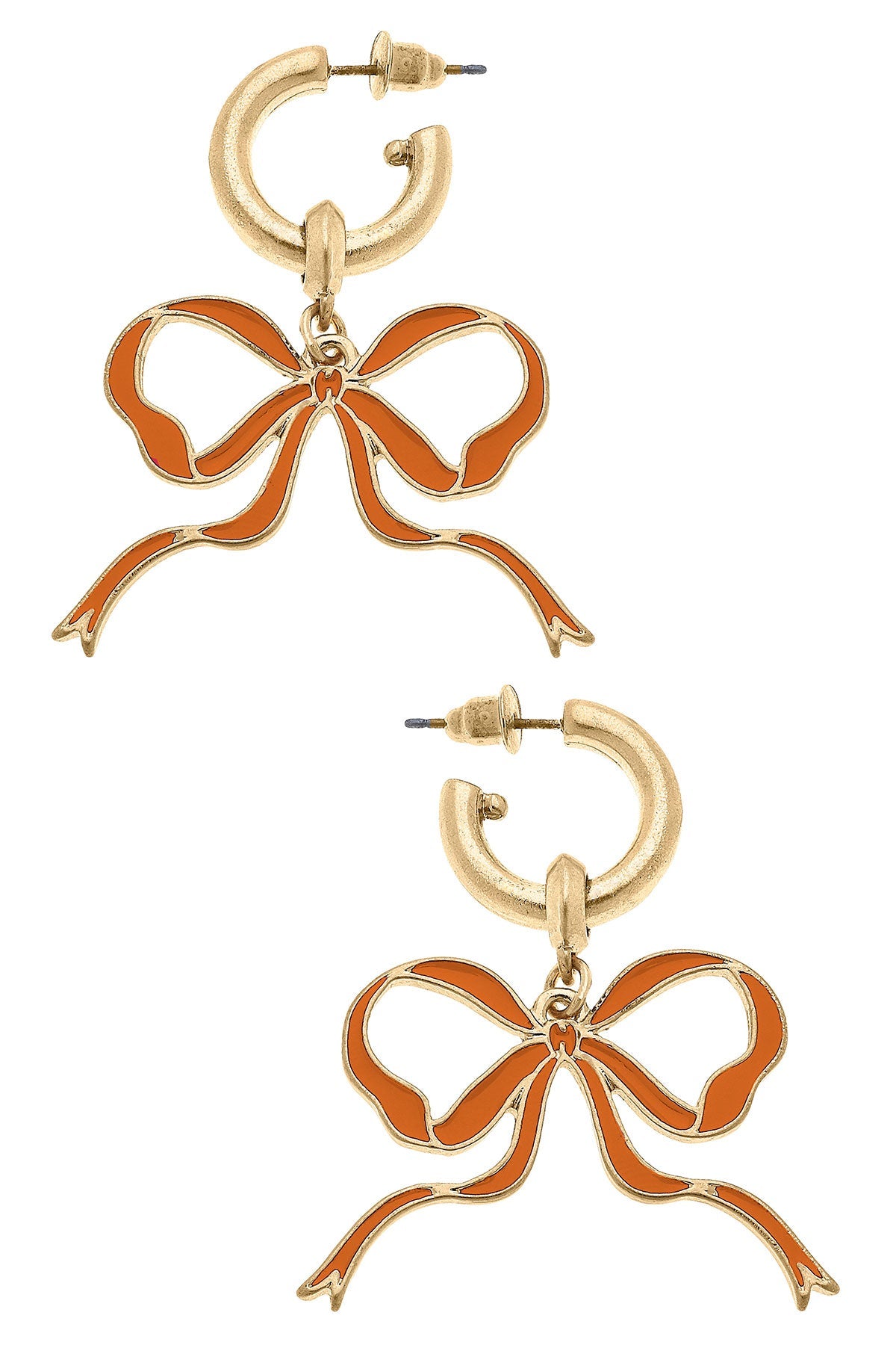 Veronica Game Day Bow Enamel Earrings in Burnt Orange by CANVAS