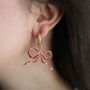 Veronica Game Day Bow Enamel Earrings in Crimson by CANVAS