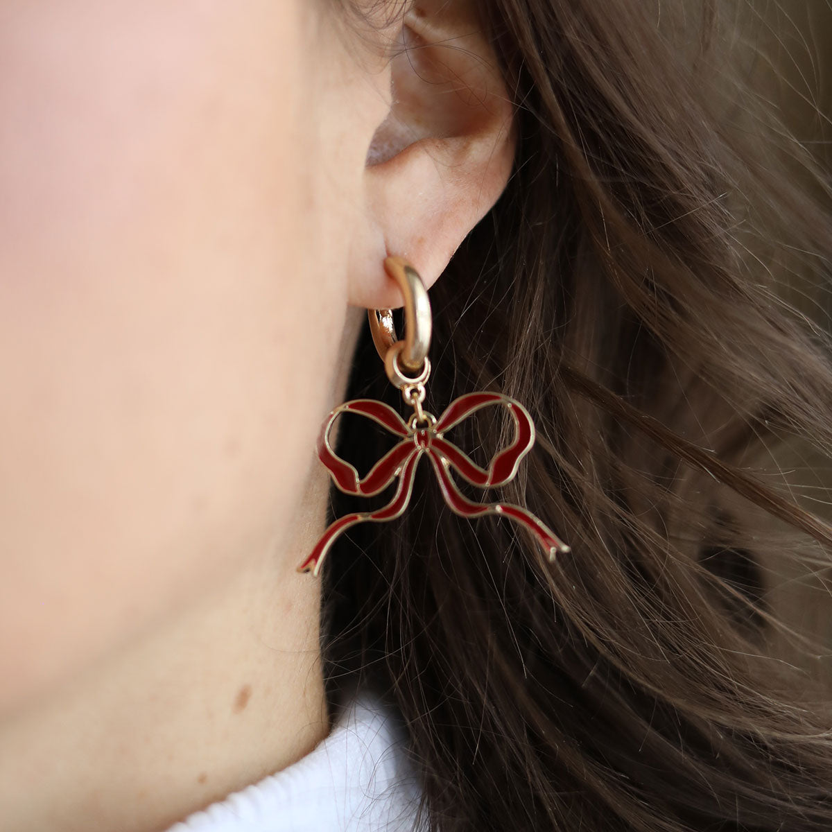 Veronica Game Day Bow Enamel Earrings in Maroon by CANVAS