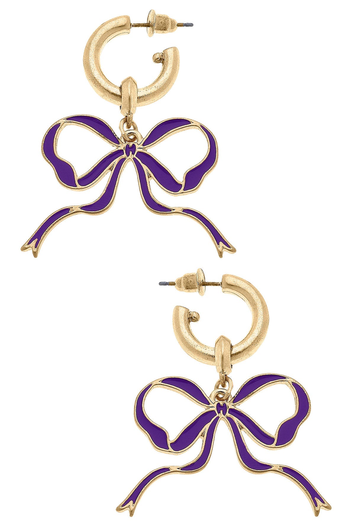 Veronica Game Day Bow Enamel Earrings in Purple by CANVAS