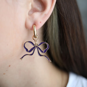 Veronica Game Day Bow Enamel Earrings in Purple by CANVAS