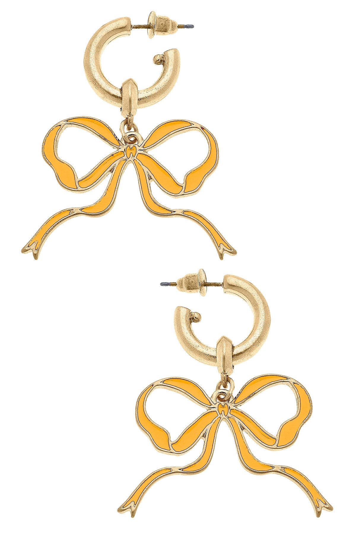Veronica Game Day Bow Enamel Earrings in Yellow by CANVAS