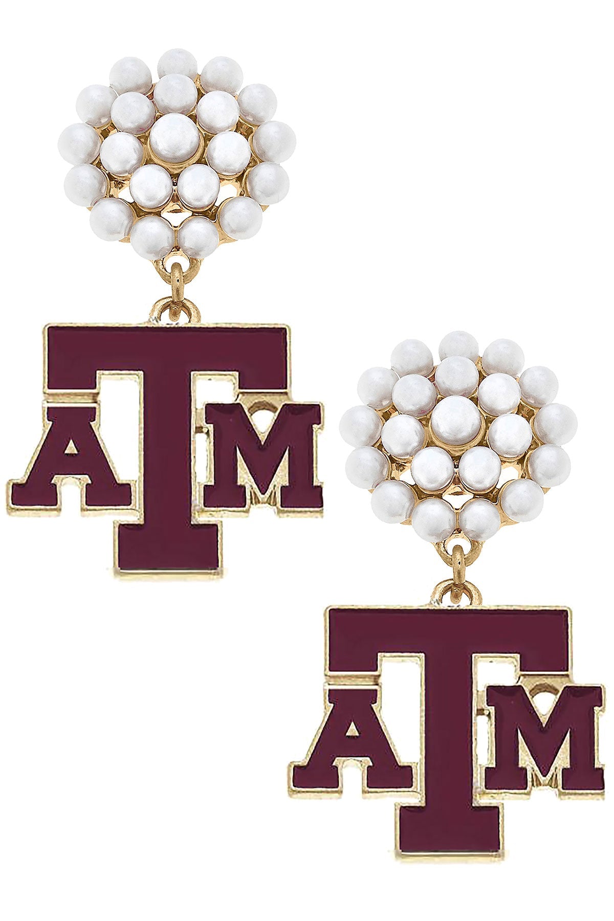 Texas A&M Aggies Pearl Cluster Enamel Drop Earrings by CANVAS