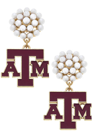 Texas A&M Aggies Pearl Cluster Enamel Drop Earrings by CANVAS