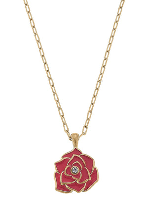 Isabella Enamel Rose Pendant Necklace in Worn Gold by CANVAS