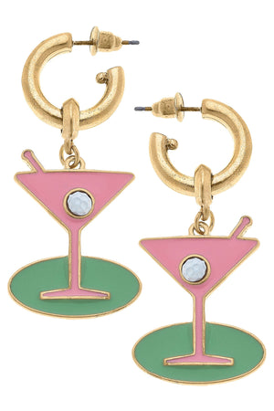 Country Club Martini Drop Hoop Earrings in Pink by CANVAS