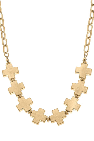 Edith Square Cross Chain Link Necklace in Worn Gold by CANVAS