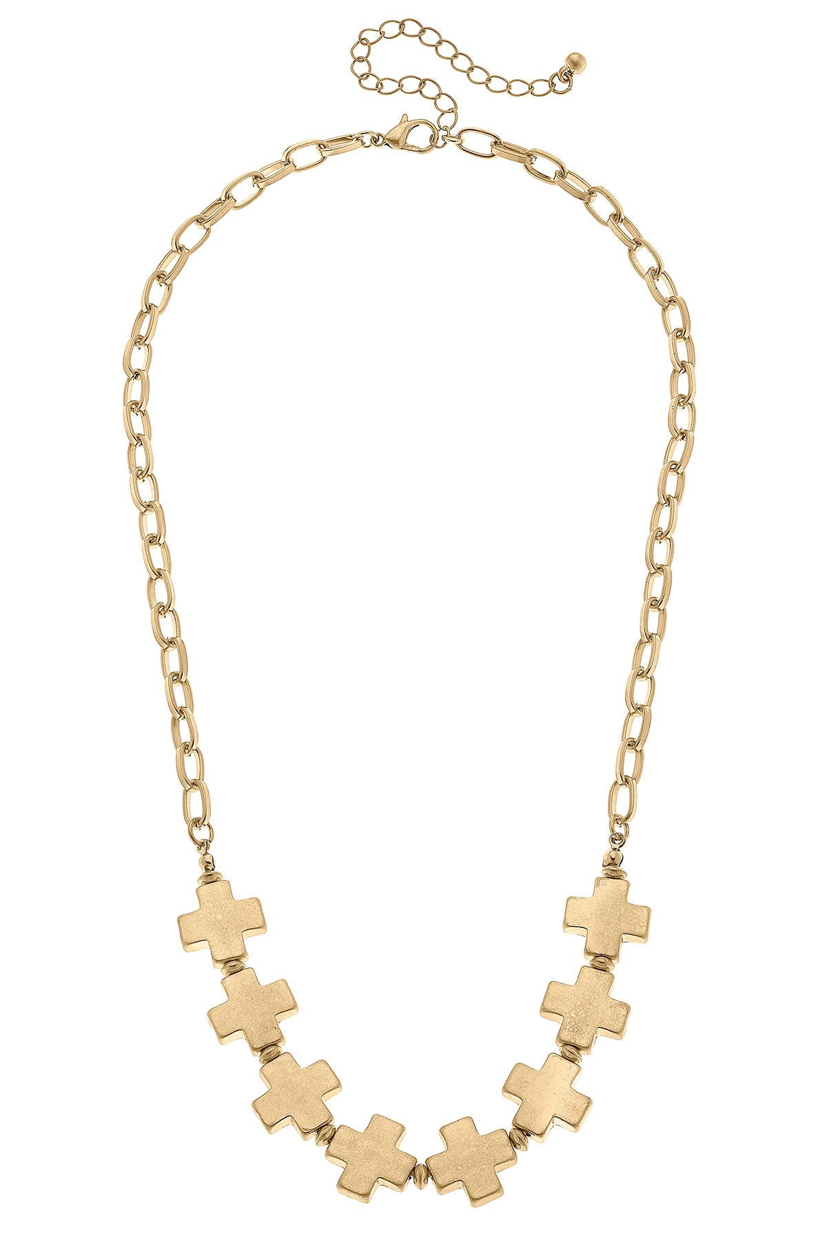 Edith Square Cross Chain Link Necklace in Worn Gold by CANVAS
