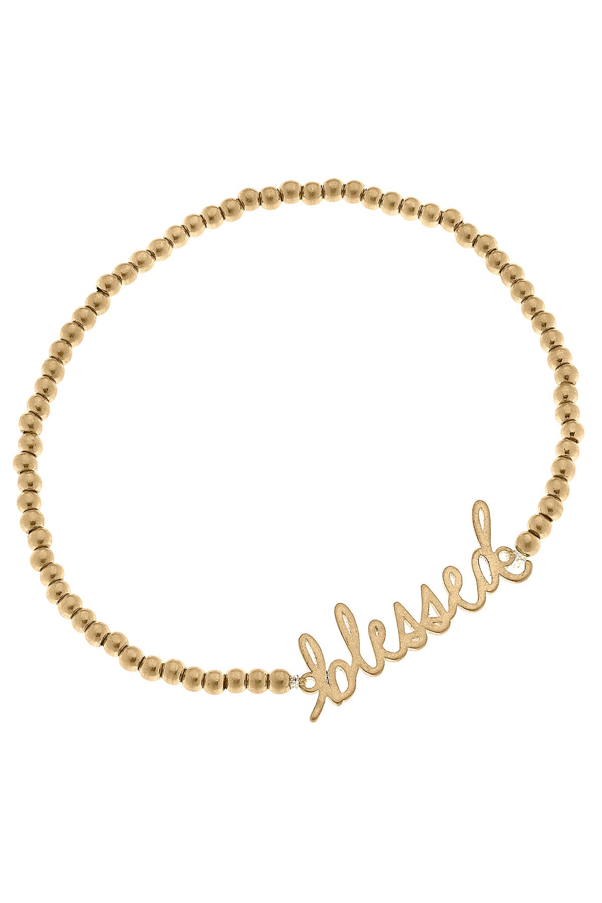 Leah Blessed Ball Bead Stretch Bracelet in Worn Gold by CANVAS