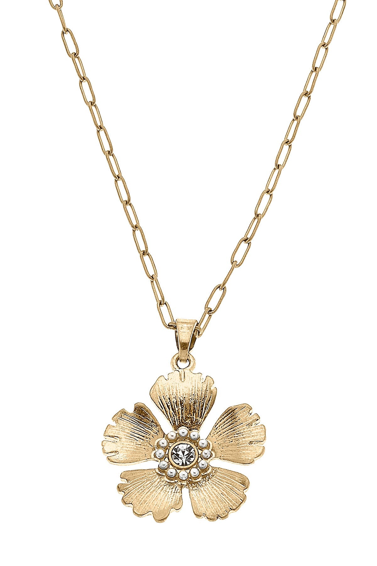 Tiana Flower Pendant Necklace in Worn Gold by CANVAS