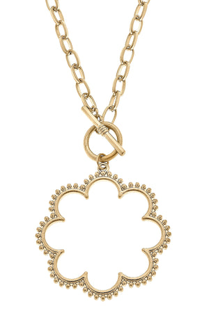 Belle Studded Flower T-Bar Necklace in Worn Gold by CANVAS