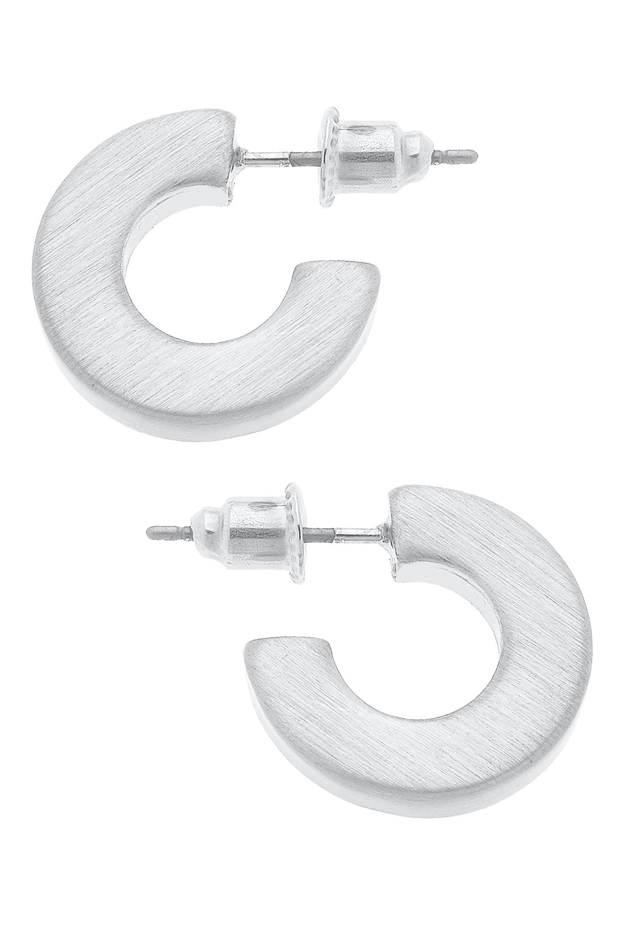 Emmy Small Flat Hoop Earrings in Satin Silver by CANVAS