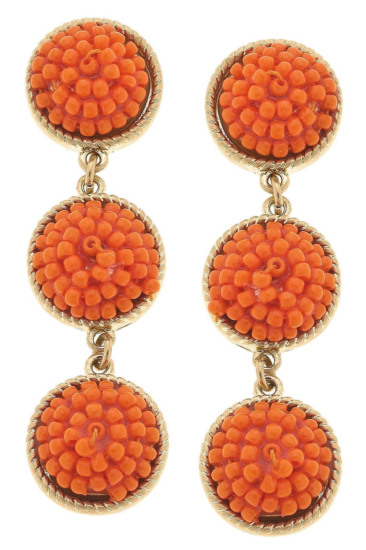 Ariel Beaded Linked Circle Drop Earrings in Orange by CANVAS