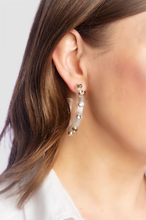 Renee Resin and Rhinestone Hoop Earrings in White by CANVAS