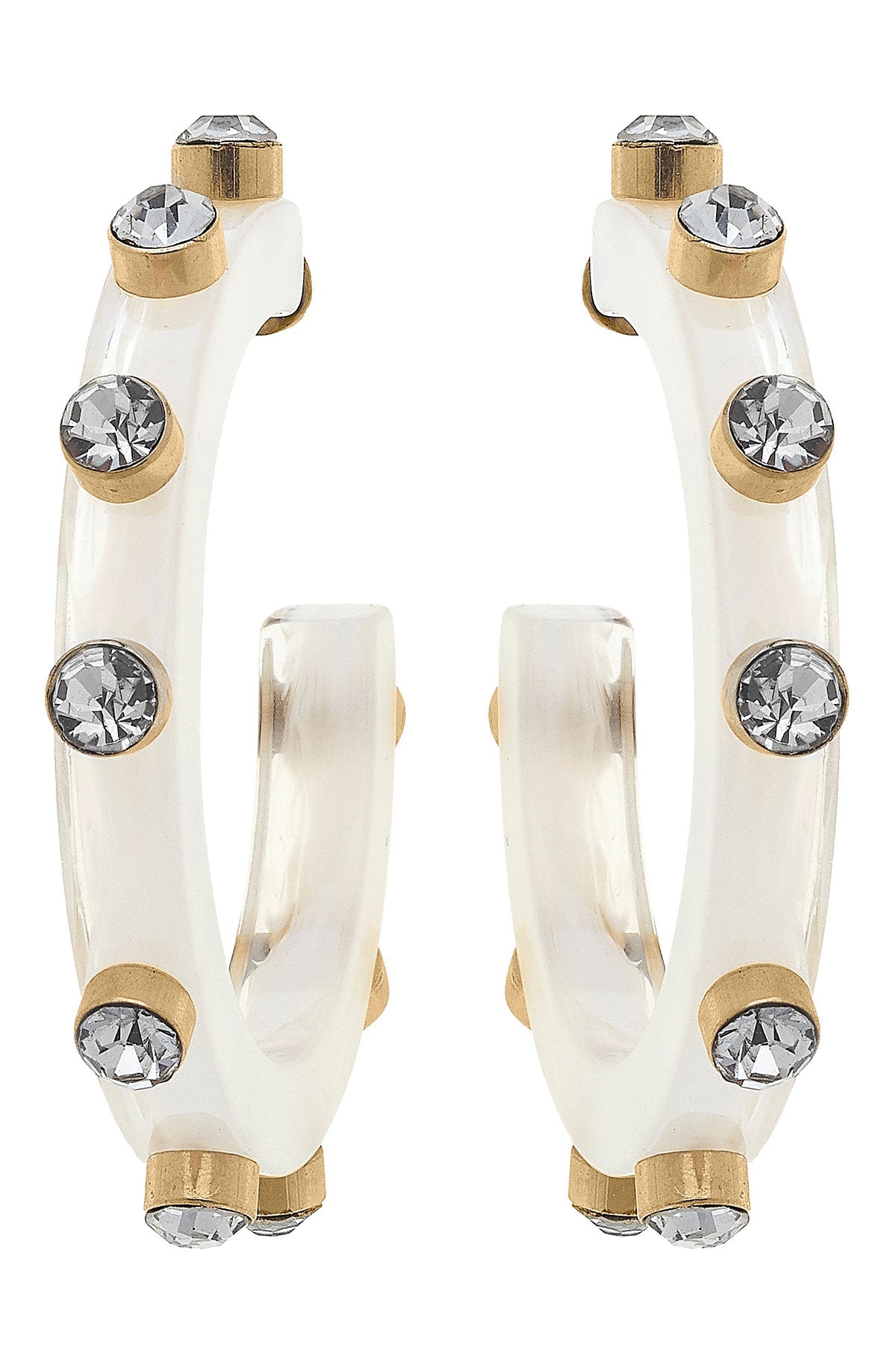 Renee Resin and Rhinestone Hoop Earrings in White by CANVAS