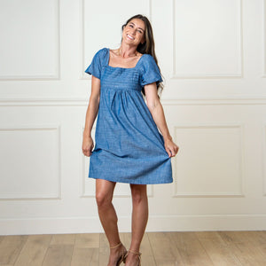 Organic Ruched Chambray Dress