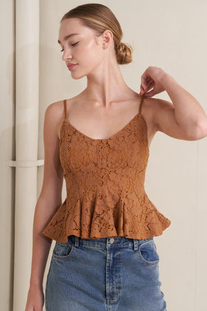 PURELY ROMANTIC WOVEN LACE CAMI TOP