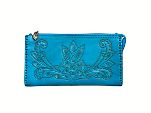 Hand-Tooled Leather Clutch, Wristlet & Crossbody - Multiple Colors