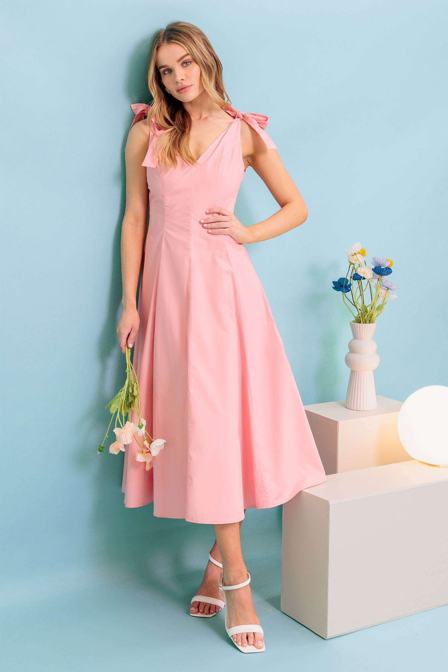On the Right Track Peach Woven Midi Dress