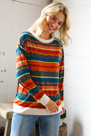 Sunset on the Trail Multicolor Textured Oversized Knit Sweater