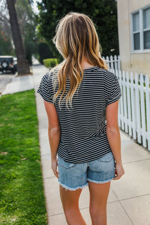 Everyday Chic Black & White Stripe Short Sleeve Knit Top