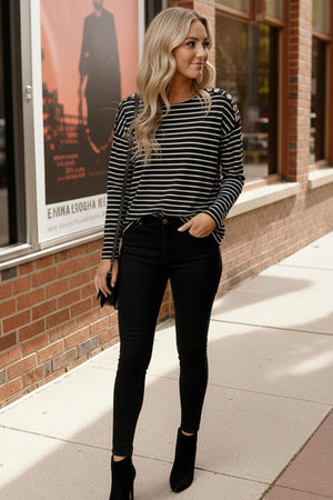 Chic & Buttoned Black and White Tee