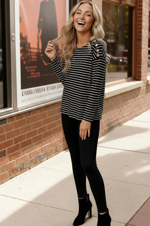 Chic & Buttoned Black and White Tee