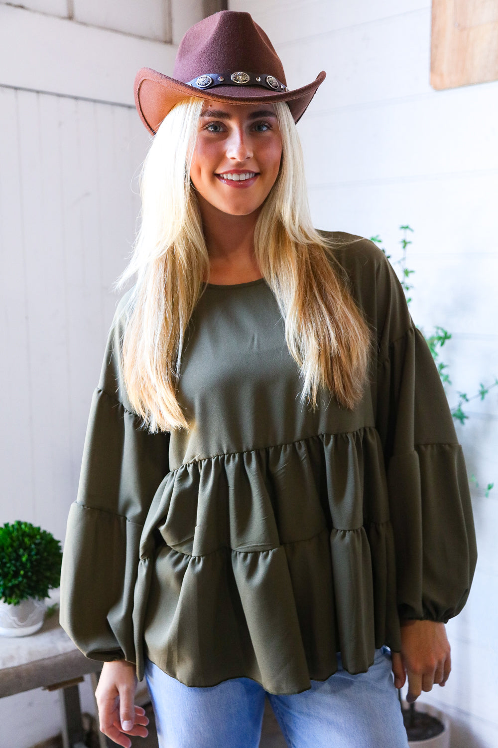 Take Me Home Olive Babydoll Oversized Blouse
