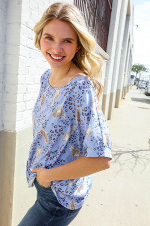 Feeling Whimsical Lilac Cheetah Print Short Sleeve Knit Top