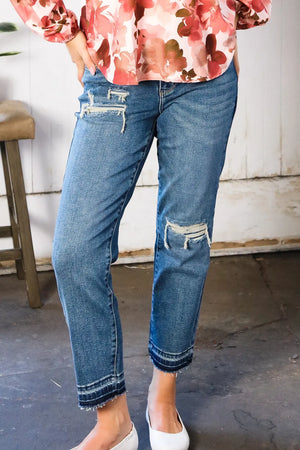 JUDY BLUE Boyfriend Fit Rip Denim Jeans