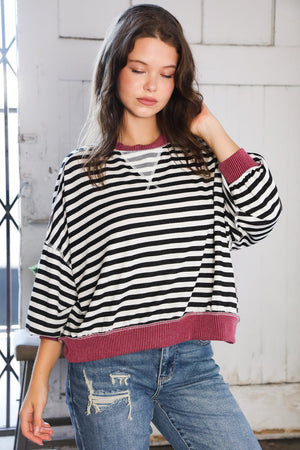 A Stripe Story Wine Crew Neck Pullover