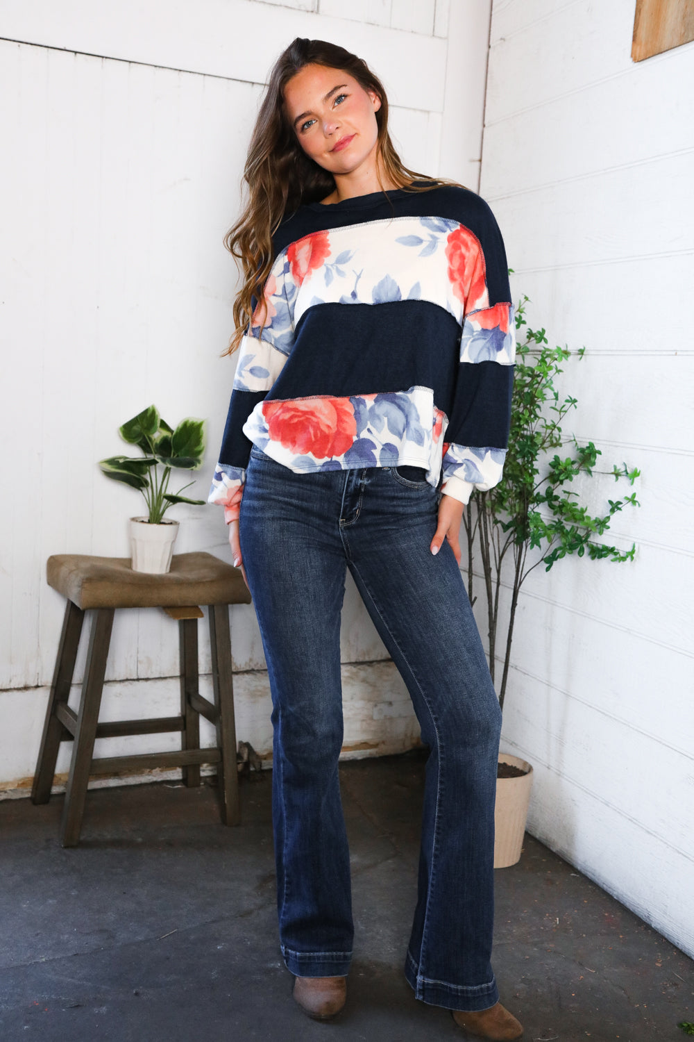 Cottage Roses Colorblock Long Sleeve