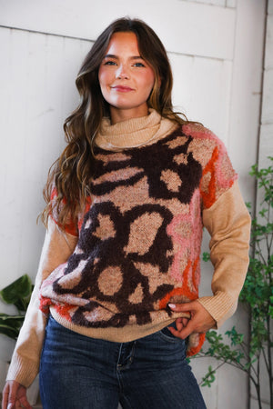 Blooms in Autumn Turtleneck Cozy Sweater