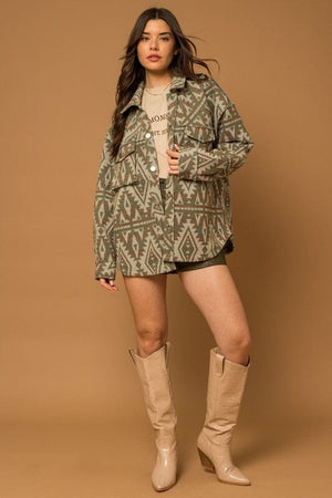 3D Pocket Aztec Print Shacket Gilli 