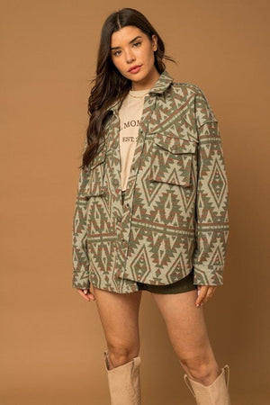 3D Pocket Aztec Print Shacket Gilli 