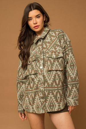 3D Pocket Aztec Print Shacket Gilli 