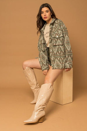 3D Pocket Aztec Print Shacket Gilli 