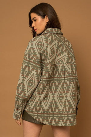 3D Pocket Aztec Print Shacket Gilli 