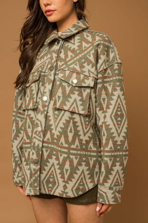 3D Pocket Aztec Print Shacket Gilli 