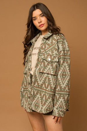 3D Pocket Aztec Print Shacket Gilli 