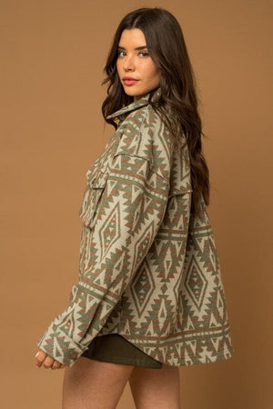 3D Pocket Aztec Print Shacket Gilli 